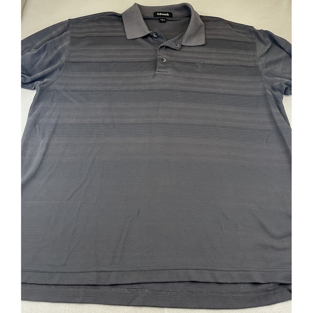 Ashworth Golf Men's Polo Golf Shirt Gray Striped Large Polyester